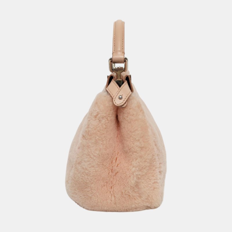 FENDI Peekaboo迷你粉色織物單肩包手提包斜挎包銀色五金可拆卸肩帶-2