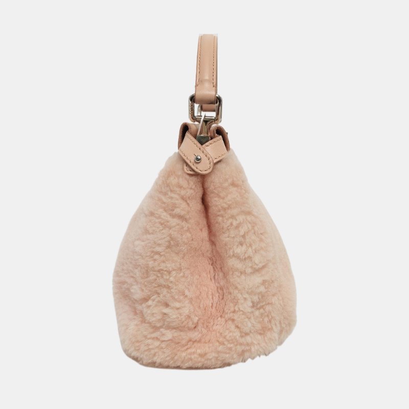 FENDI Peekaboo迷你粉色織物單肩包手提包斜挎包銀色五金可拆卸肩帶-3