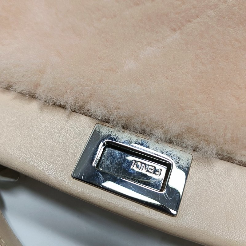 FENDI Peekaboo迷你粉色織物單肩包手提包斜挎包銀色五金可拆卸肩帶-10