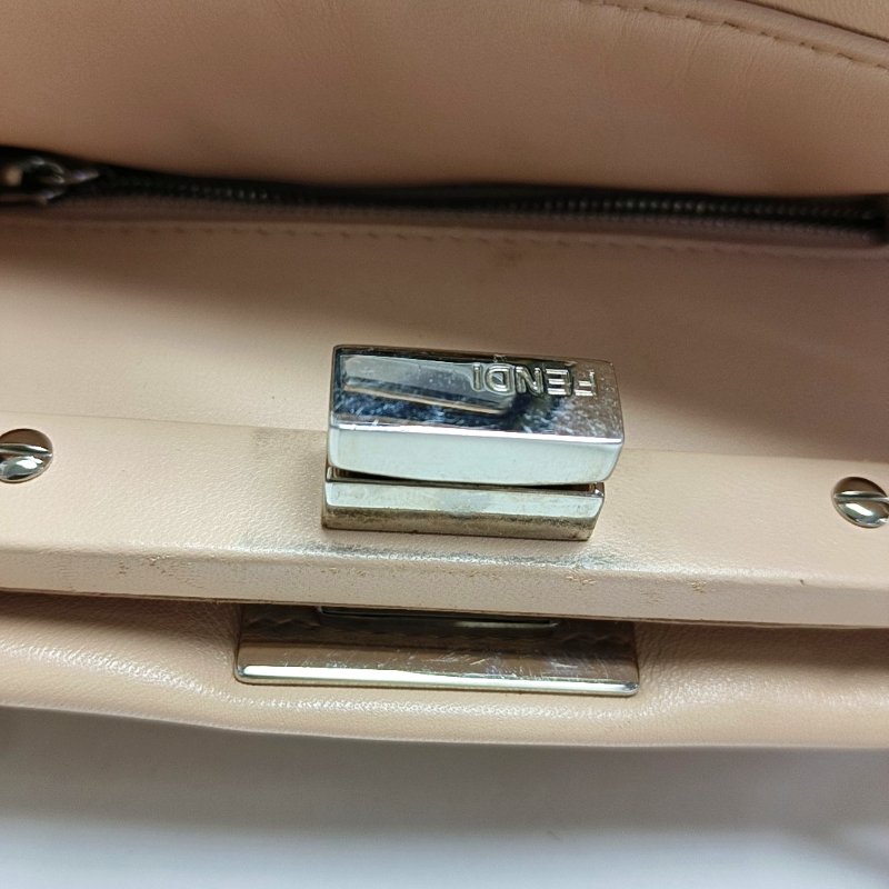 FENDI Peekaboo迷你粉色織物單肩包手提包斜挎包銀色五金可拆卸肩帶-15