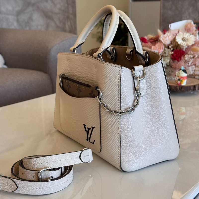 *SHIHNA名牌精品* LV M20520 Marelle Tote BB 石英白色水波紋托特包-2