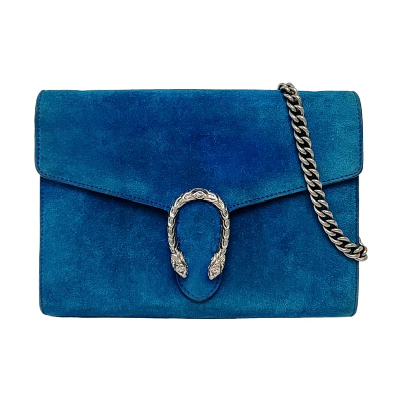 GUCCI Dionysus迷你藍色絨面革虎頭酒神包斜挎包銀色五金可拆卸肩帶-0