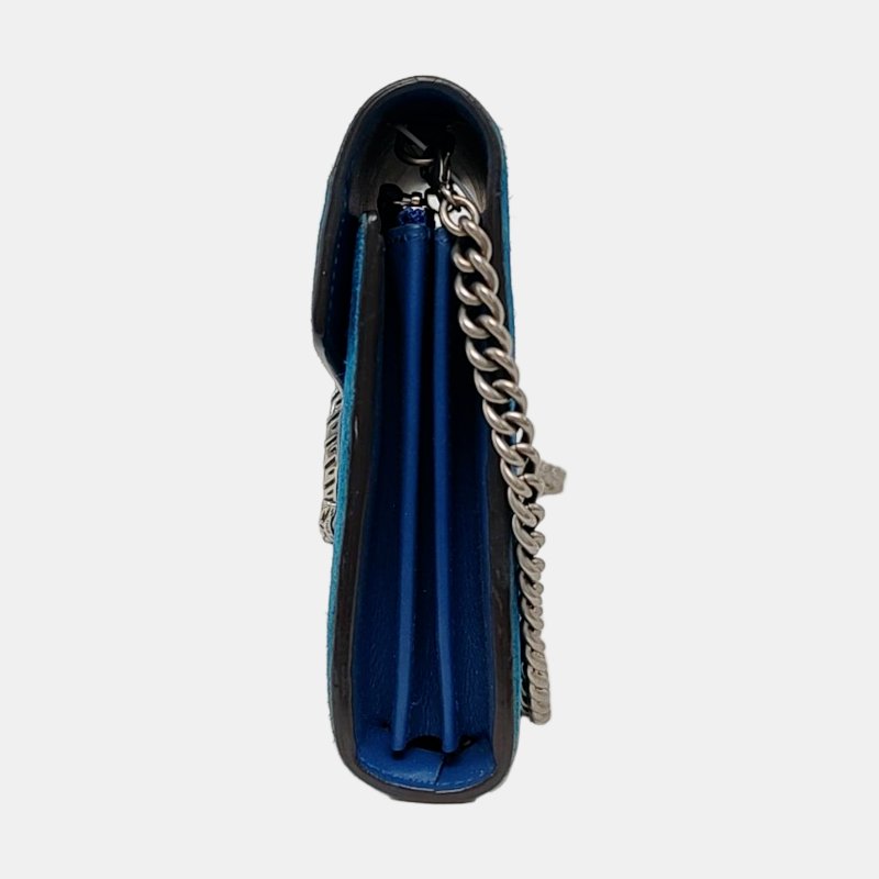 GUCCI Dionysus迷你藍色絨面革虎頭酒神包斜挎包銀色五金可拆卸肩帶-2