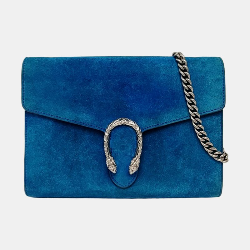 GUCCI Dionysus迷你藍色絨面革虎頭酒神包斜挎包銀色五金可拆卸肩帶-7