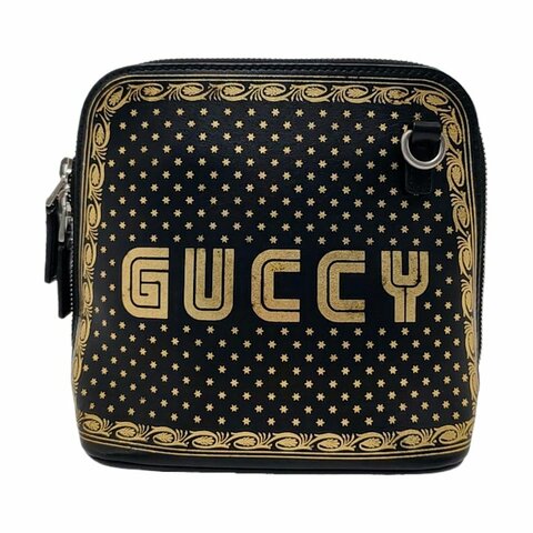 GUCCI Gucci X Sega黑色牛皮印花單肩包斜挎包銀色五金可拆卸肩帶