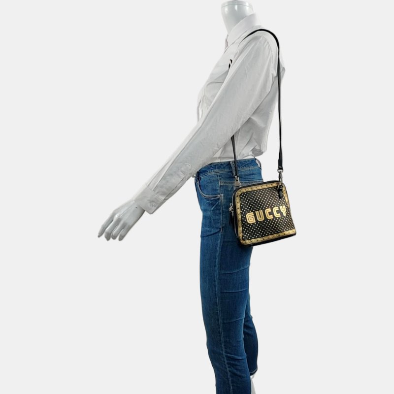 GUCCI Gucci X Sega黑色牛皮印花單肩包斜挎包銀色五金可拆卸肩帶-1