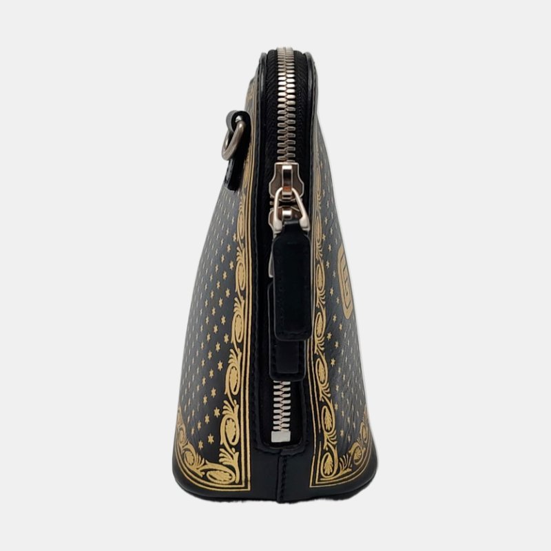 GUCCI Gucci X Sega黑色牛皮印花單肩包斜挎包銀色五金可拆卸肩帶-3