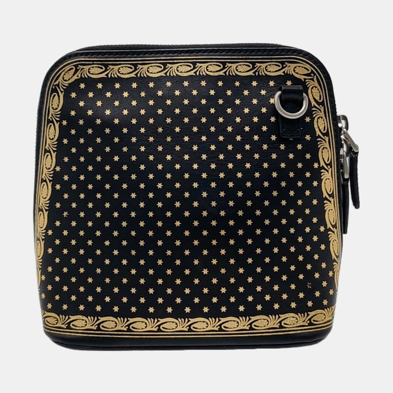 GUCCI Gucci X Sega黑色牛皮印花單肩包斜挎包銀色五金可拆卸肩帶-4