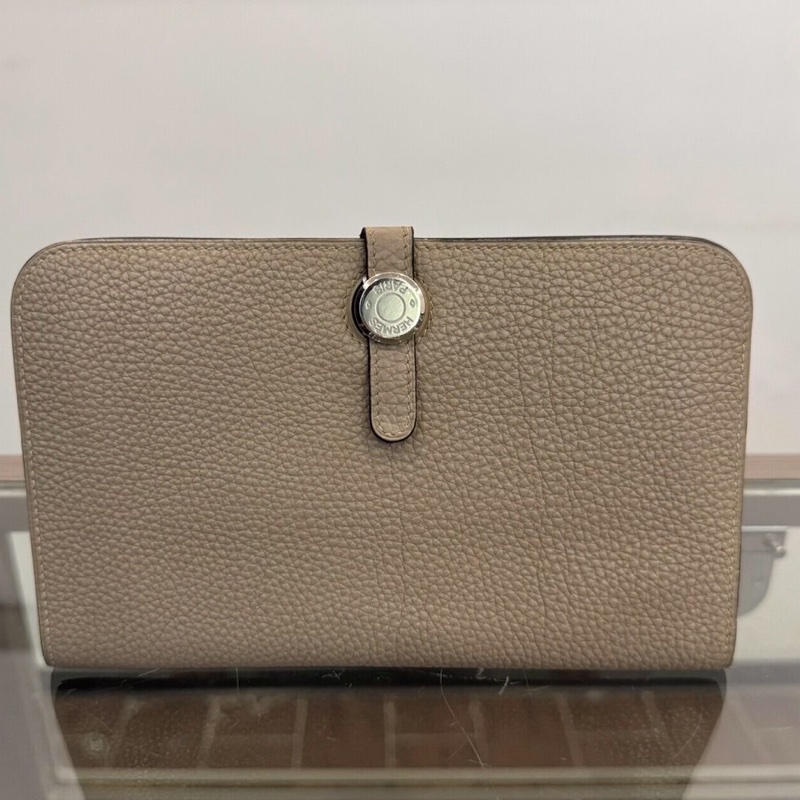 【近新閒置品】Hermes愛馬仕 Dogon Duo大象灰銀扣錢包有子袋 長夾財布-0