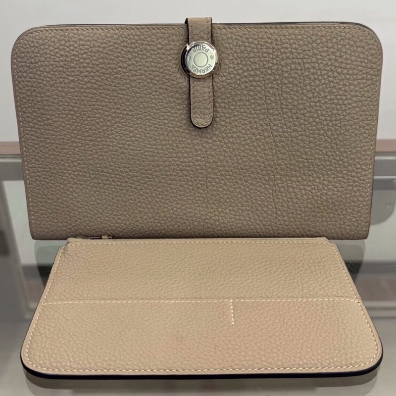 【近新閒置品】Hermes愛馬仕 Dogon Duo大象灰銀扣錢包有子袋 長夾財布-4