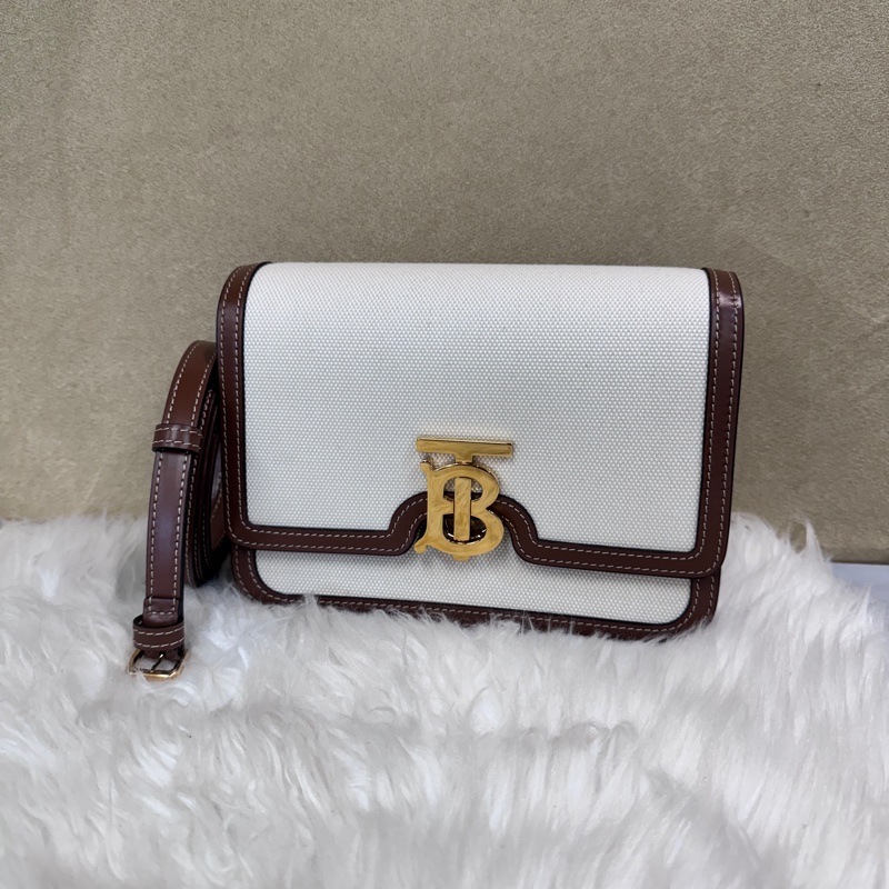 Burberry 帆布拼咖牛皮TB釦斜背包 近全新-0