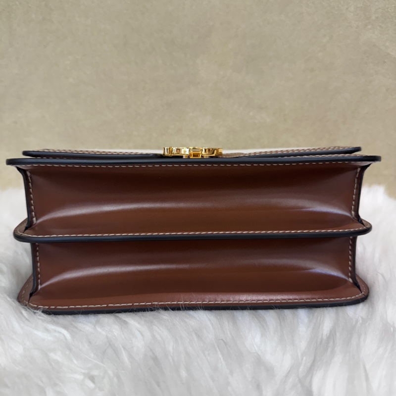 Burberry 帆布拼咖牛皮TB釦斜背包 近全新-4