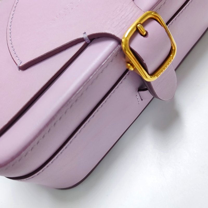 BURBERRY Square Stone粉色牛皮單肩包斜挎包金色五金可拆卸肩帶-12