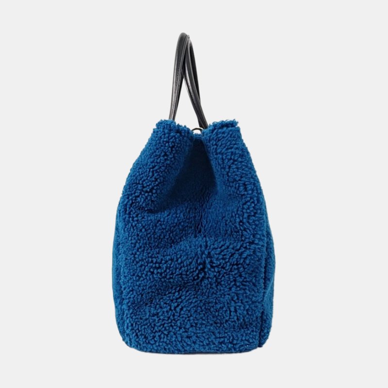 FENDI 2 Jours藍色羊毛皮單肩包斜挎包手提包金色黑色五金可拆卸肩帶-2