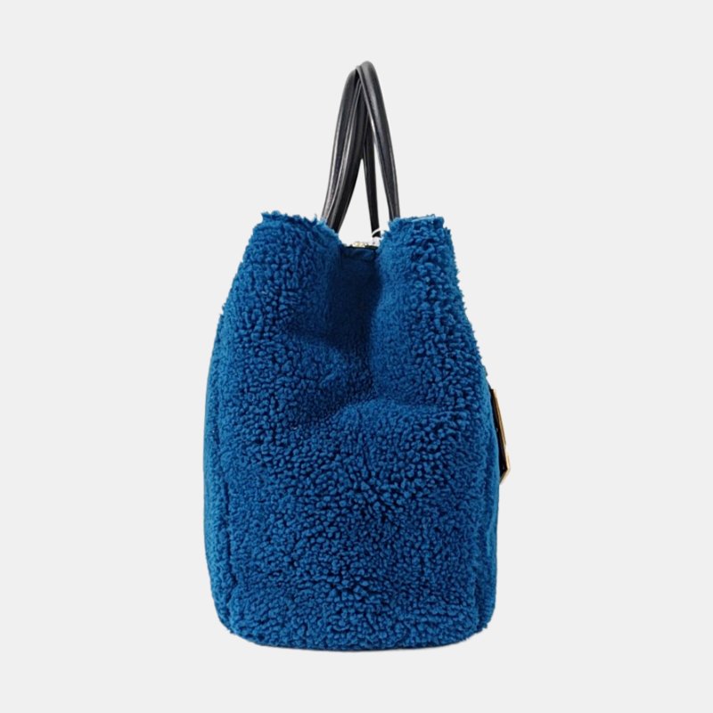 FENDI 2 Jours藍色羊毛皮單肩包斜挎包手提包金色黑色五金可拆卸肩帶-3