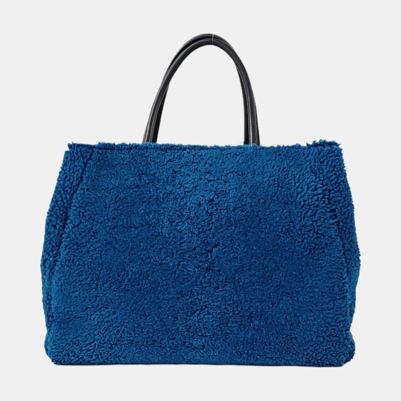 FENDI 2 Jours藍色羊毛皮單肩包斜挎包手提包金色黑色五金可拆卸肩帶-4