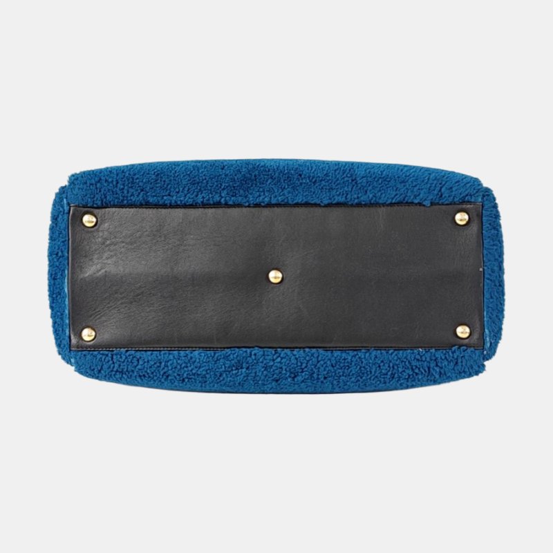 FENDI 2 Jours藍色羊毛皮單肩包斜挎包手提包金色黑色五金可拆卸肩帶-5