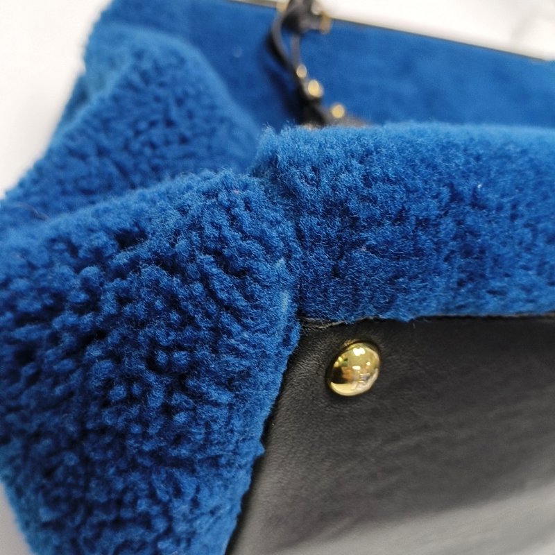 FENDI 2 Jours藍色羊毛皮單肩包斜挎包手提包金色黑色五金可拆卸肩帶-10