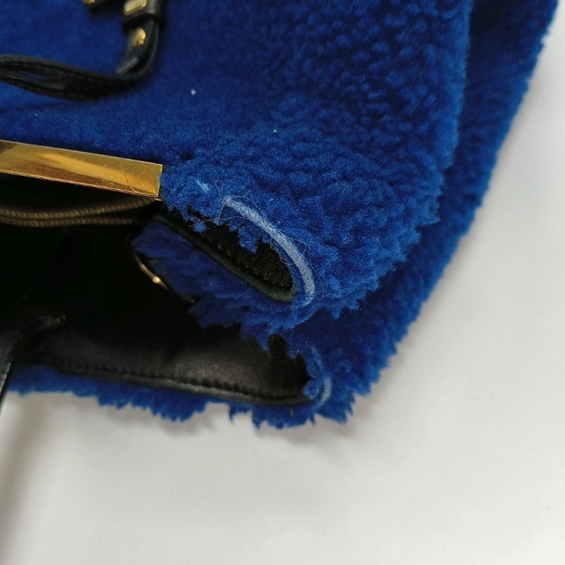 FENDI 2 Jours藍色羊毛皮單肩包斜挎包手提包金色黑色五金可拆卸肩帶-12