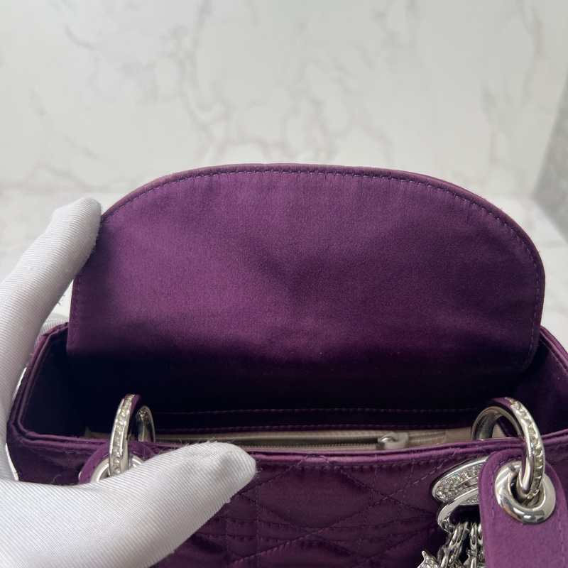 761 Dior 三格黛妃包 紫色斷面 水鑽-13