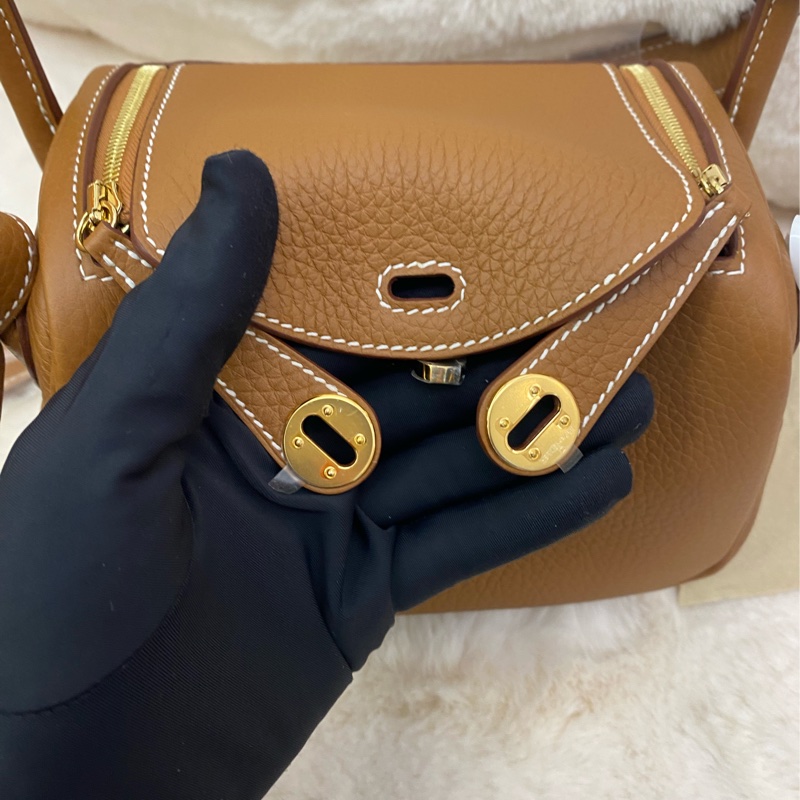 mini Lindy 金棕色 金扣-5