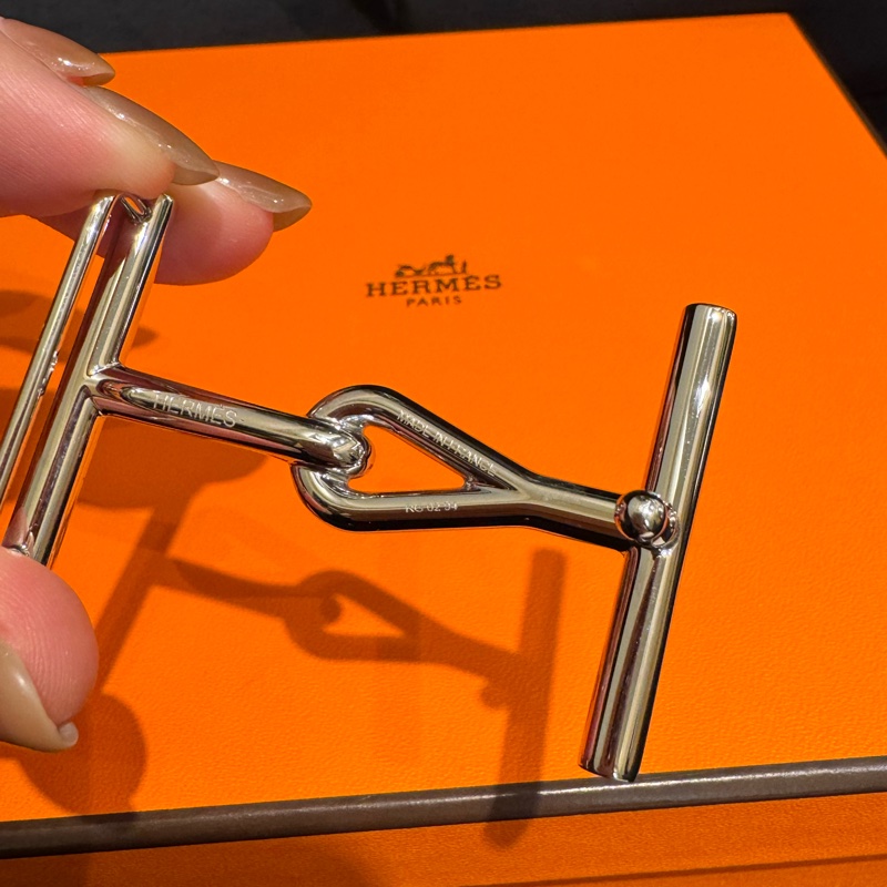 Hermes黑/棕雙面銀H皮帶105cm-7