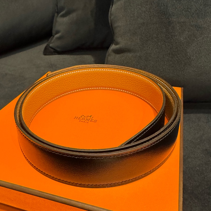 Hermes黑/棕雙面銀H皮帶105cm-8