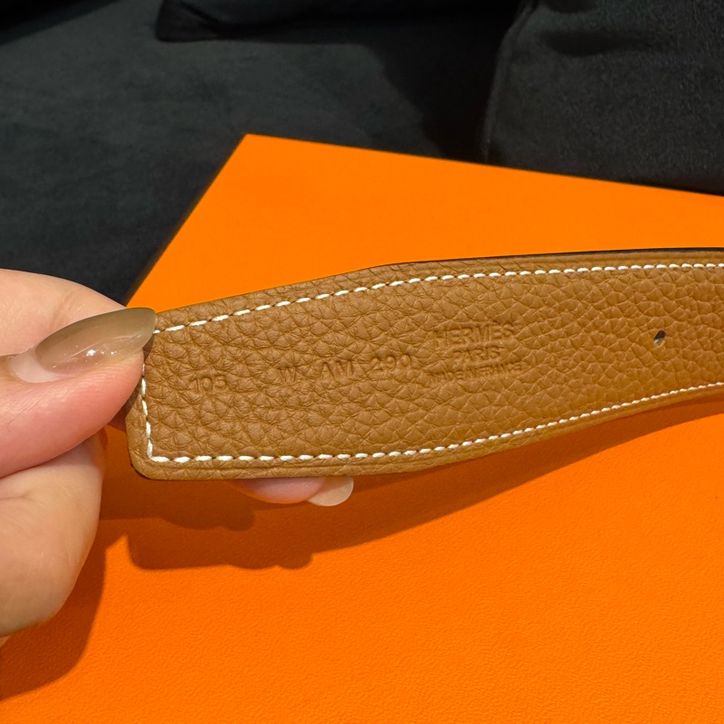 Hermes黑/棕雙面銀H皮帶105cm-9