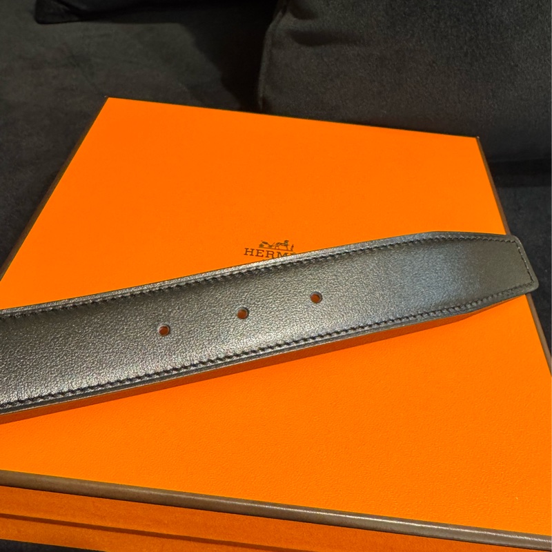 Hermes黑/棕雙面銀H皮帶105cm-18