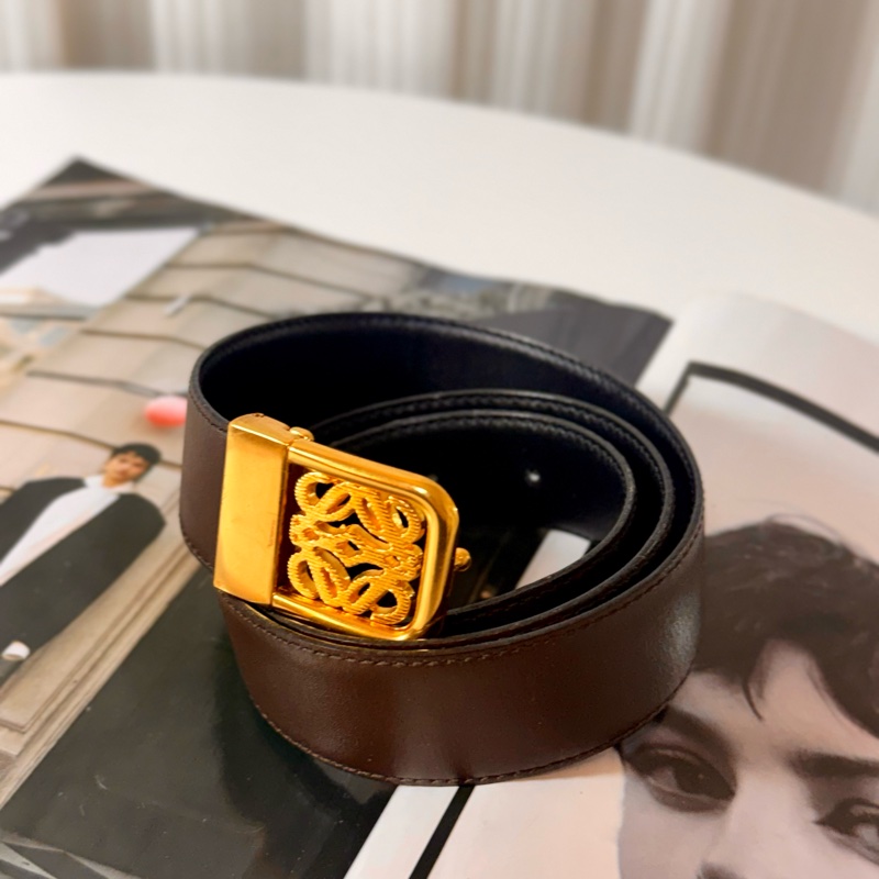 ✔️Loewe Vintage logo 金釦棕色皮帶-4