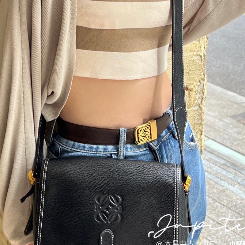 ✔️Loewe Vintage logo 金釦棕色皮帶-6