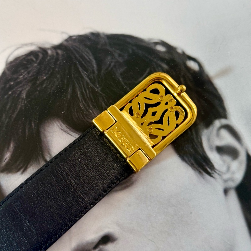 ✔️Loewe Vintage logo 金釦棕色皮帶-17