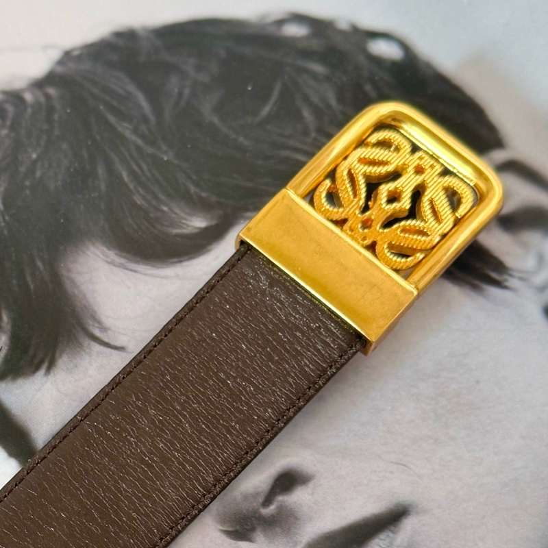 ✔️Loewe Vintage logo 金釦棕色皮帶-20