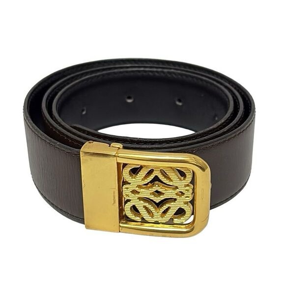 ✔️Loewe Vintage logo 金釦棕色皮帶-1