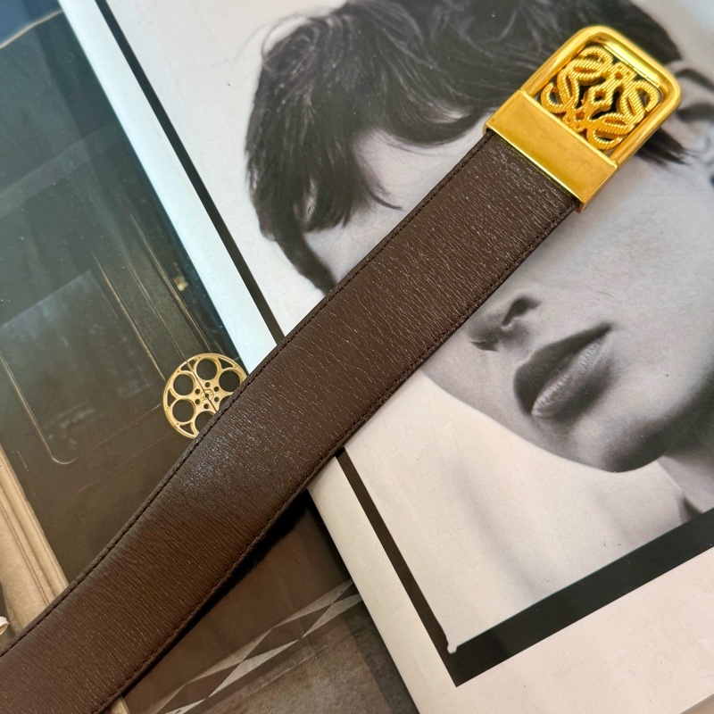 ✔️Loewe Vintage logo 金釦棕色皮帶-5
