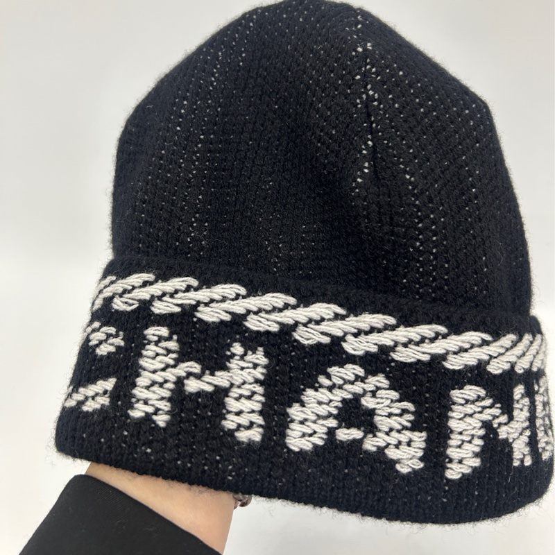 Chanel 黑底白logo 100%喀什米爾羊毛帽-2