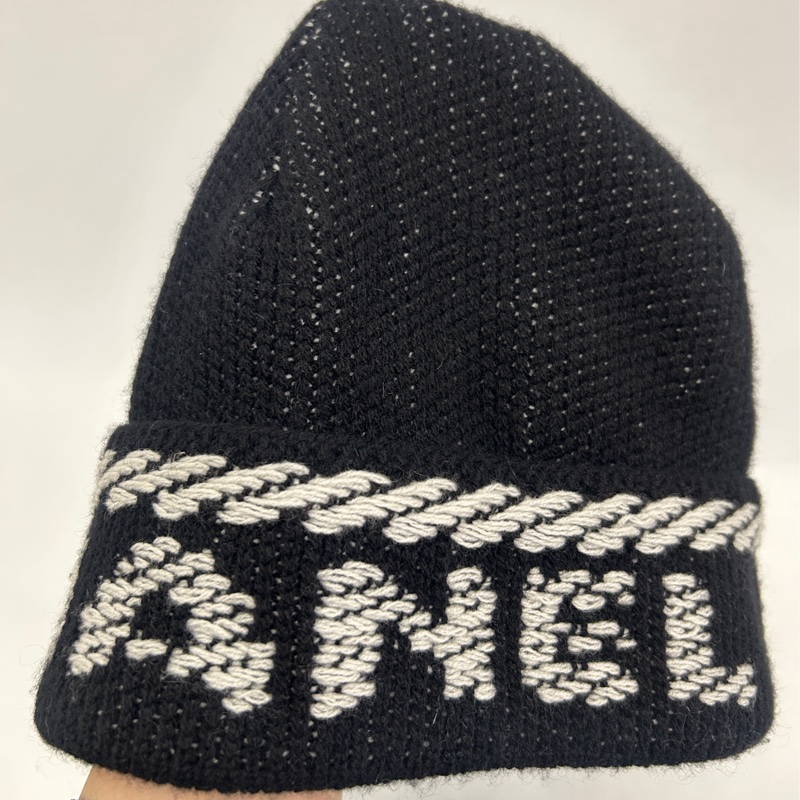Chanel 黑底白logo 100%喀什米爾羊毛帽-3