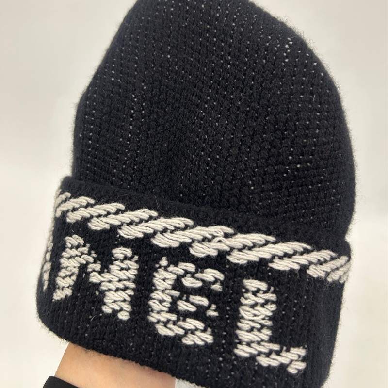 Chanel 黑底白logo 100%喀什米爾羊毛帽-4