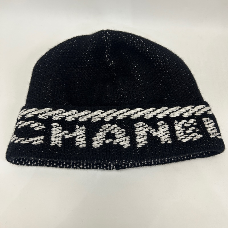 Chanel 黑底白logo 100%喀什米爾羊毛帽-7