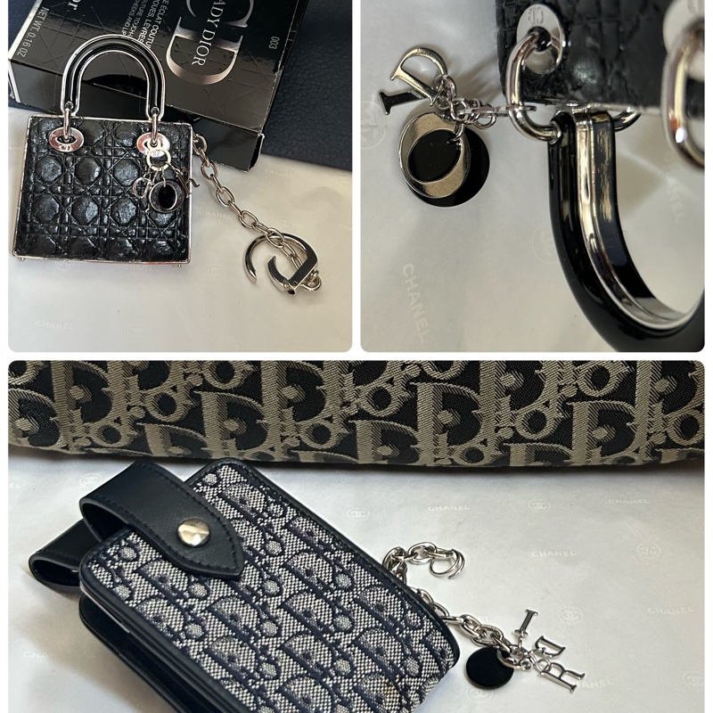 Dior *銀絲刺繡滿版D +扣式（卡）耳機包*斜背包組合👩🏻‍🦰這是稀有Vintage 古董款！#贈D小logo短鍊-7