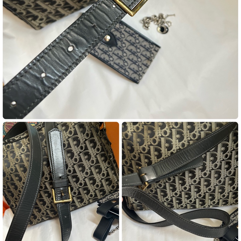 Dior *銀絲刺繡滿版D +扣式（卡）耳機包*斜背包組合👩🏻‍🦰這是稀有Vintage 古董款！#贈D小logo短鍊-8