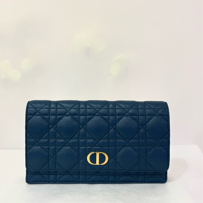 DIOR Caro藍羊皮金釦鍊帶腰包-1