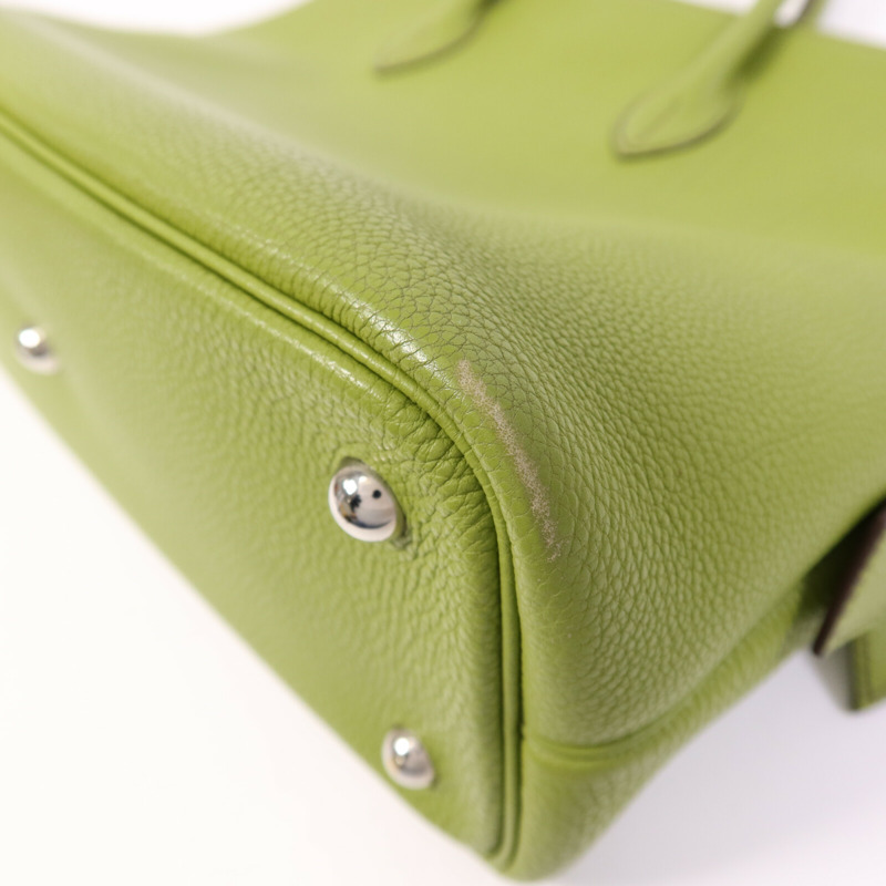 HERMES Togo皮革Bolide1923 30銀扣手挽袋Vert Anis-10