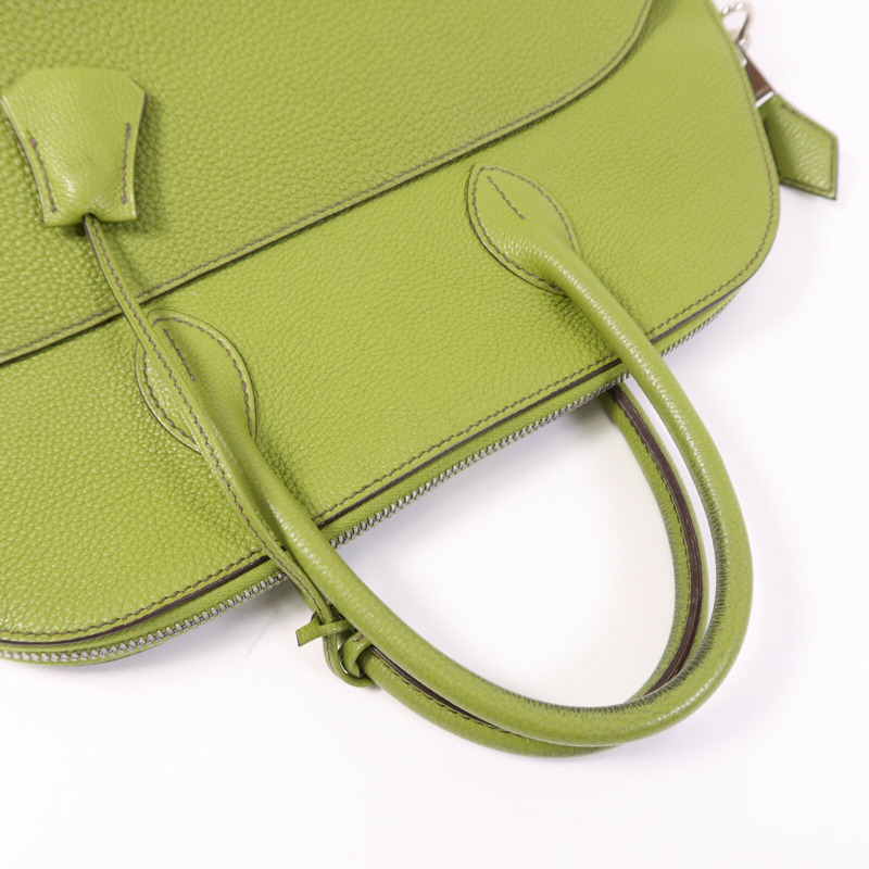 HERMES Togo皮革Bolide1923 30銀扣手挽袋Vert Anis-12