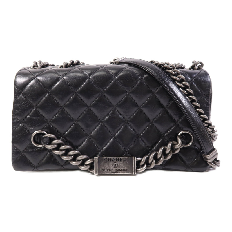 CHANEL 牛皮皮革Chain Shoulder銀扣鏈帶肩背袋-0