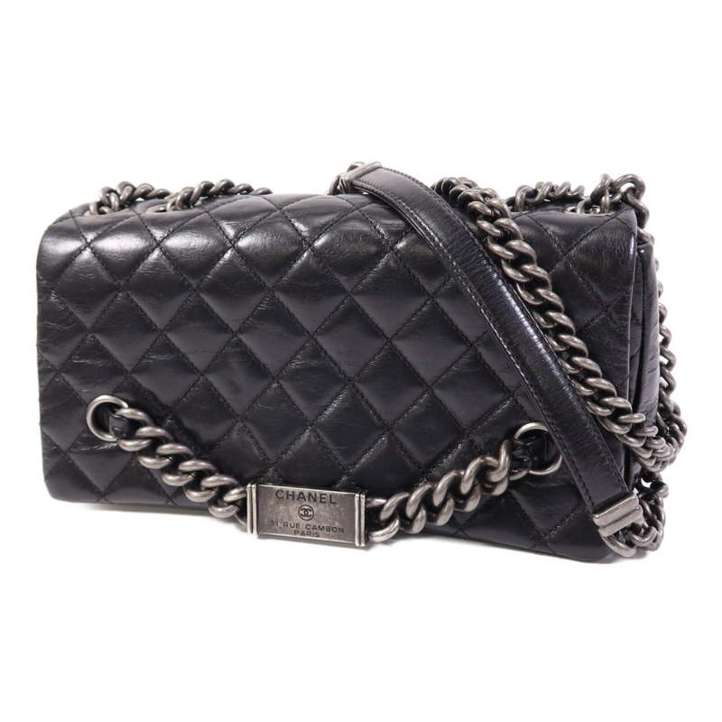 CHANEL 牛皮皮革Chain Shoulder銀扣鏈帶肩背袋-2