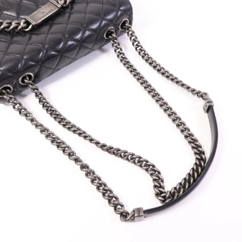 CHANEL 牛皮皮革Chain Shoulder銀扣鏈帶肩背袋-8
