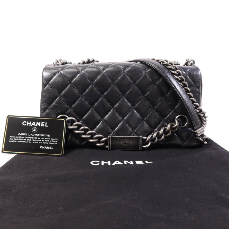 CHANEL 牛皮皮革Chain Shoulder銀扣鏈帶肩背袋-9