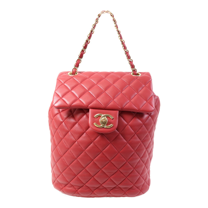 CHANEL 羊皮皮革Backpack金扣鏈帶背包-0