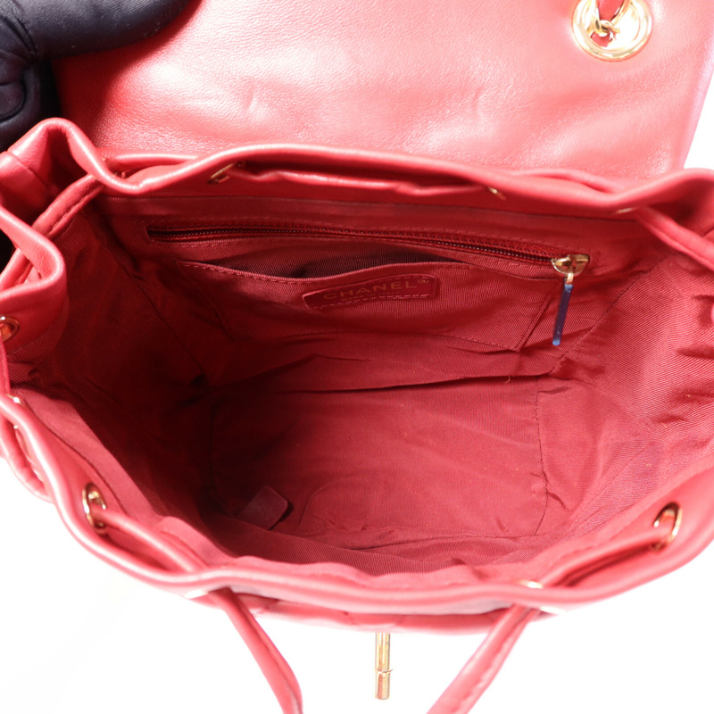 CHANEL 羊皮皮革Backpack金扣鏈帶背包-5
